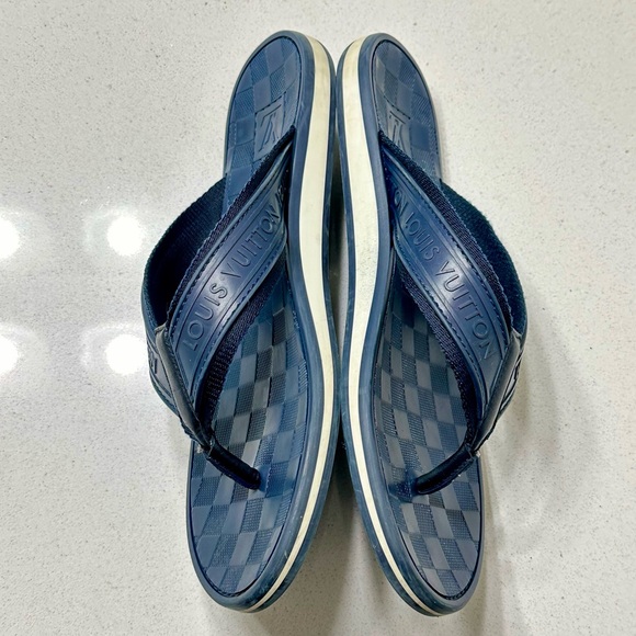 Louis Vuitton Blue Damier Rubber Leather Thong Key Flip Flop Sandals - Picture 3 of 10